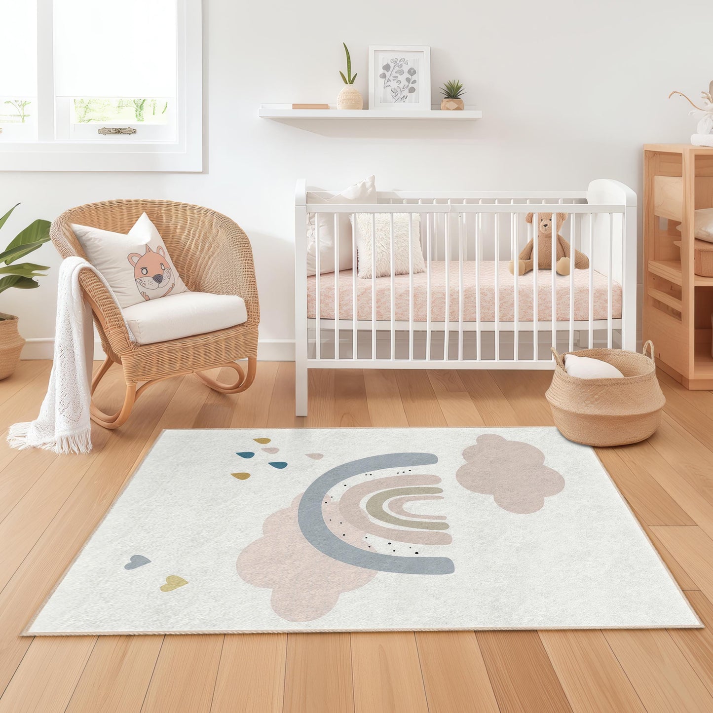 Pastel Rainbow Soft Rectangular Kids Rug, Colorful Rainbow Carpet, Nursery Decor, Playroom Rug, Kids Room Carpet