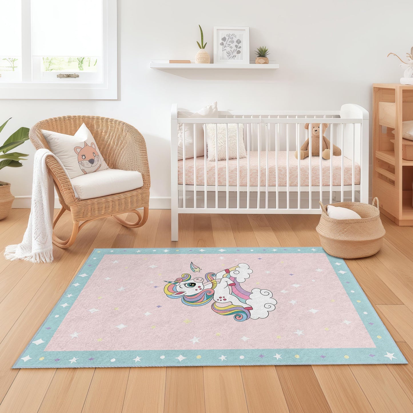 Magical Unicorn Kids Rug, Rainbow Unicorn Carpet for Child's Room, Playroom Decor, Soft Rectangle Kids Rug, Fantasy Nursery Rug