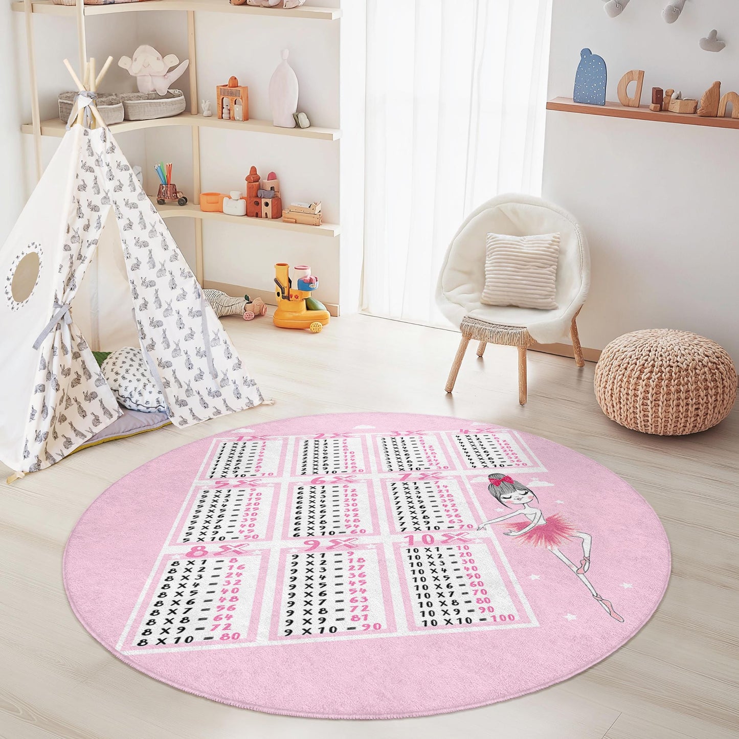 Ballet Dance Round Kids Rug, Pink Ballet Themed Carpet, Playroom Decor, Educational Learning Mat, Soft Play Rug for Girls