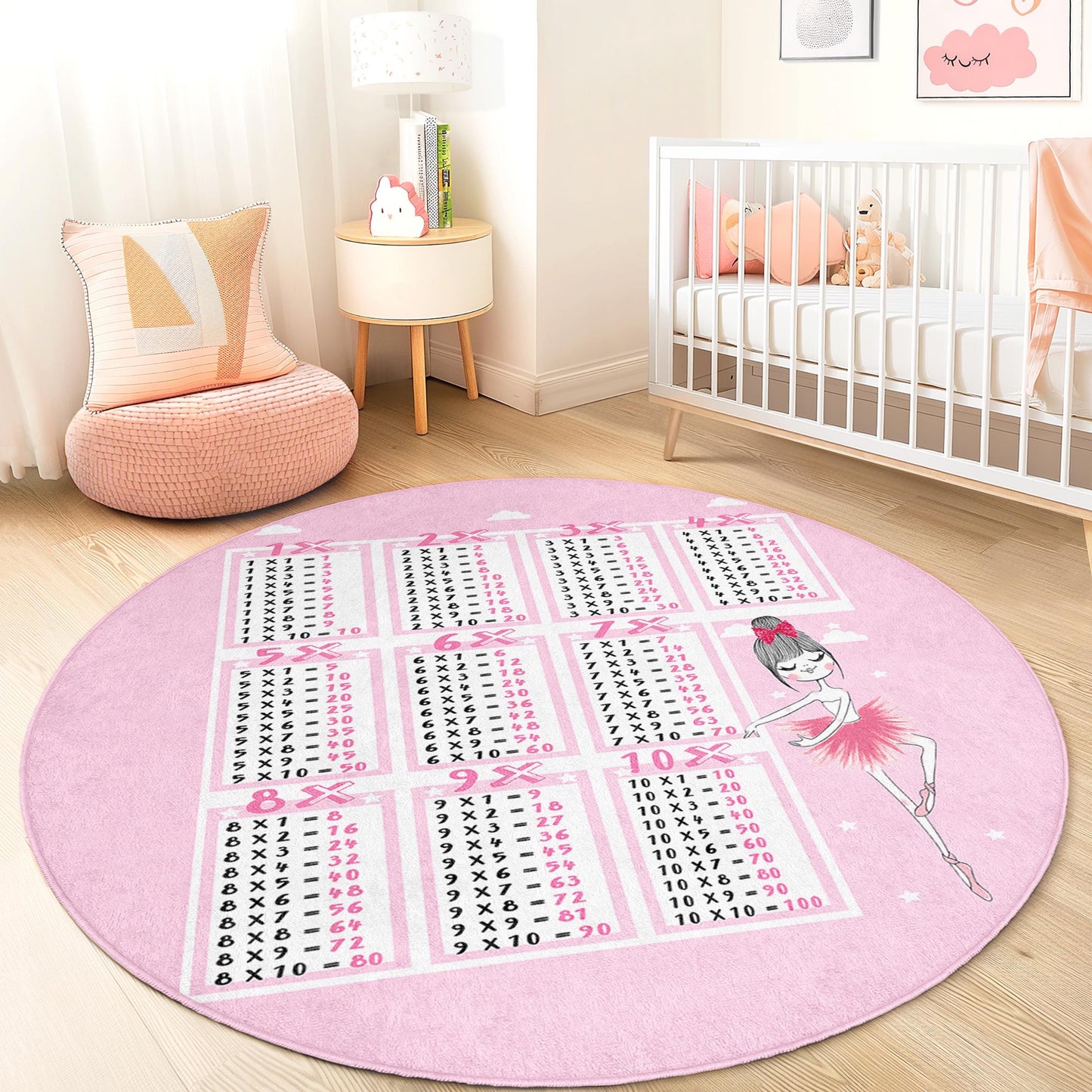 Ballet Dance Round Kids Rug, Pink Ballet Themed Carpet, Playroom Decor, Educational Learning Mat, Soft Play Rug for Girls