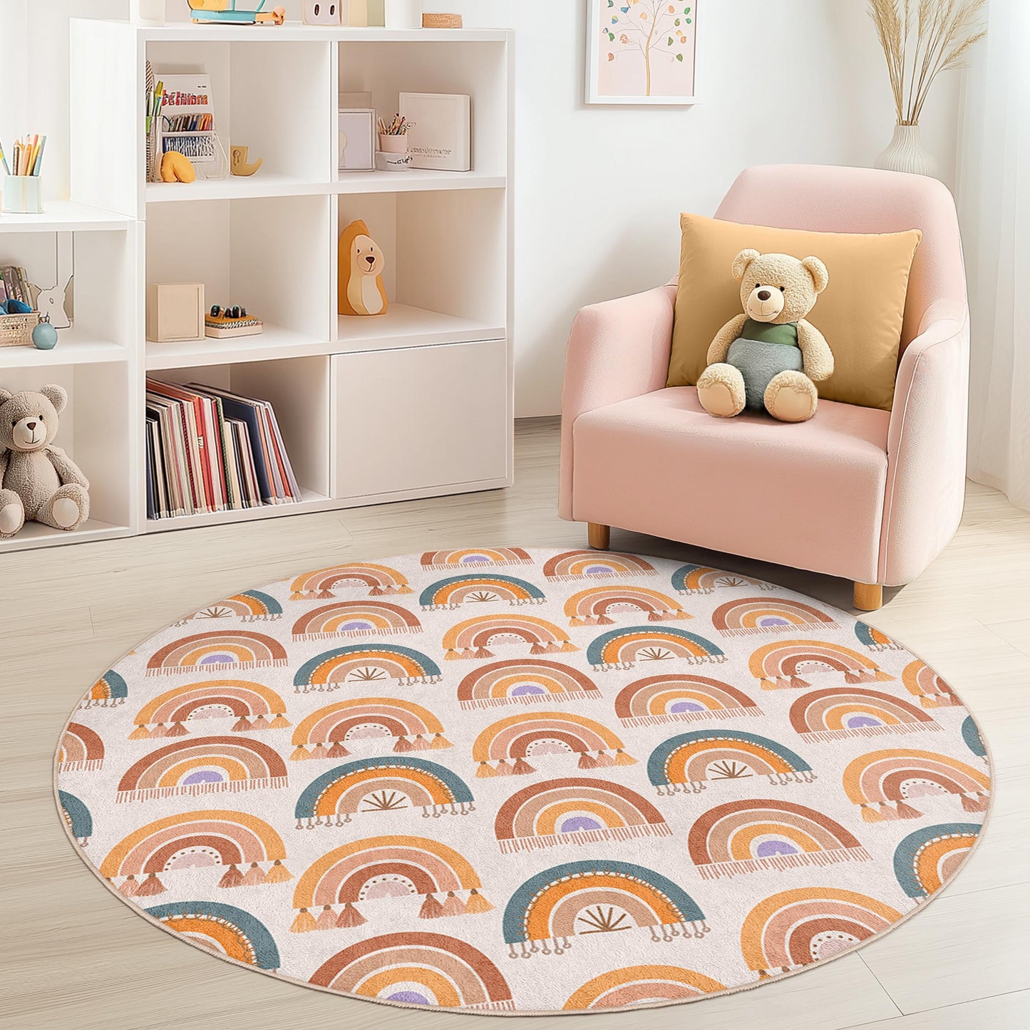 Rainbow Design Round Kids Rug, Colorful Rainbow Play Mat, Soft Nursery Rug, Kids Room Decor, Playroom Carpet, Educational Play Rug