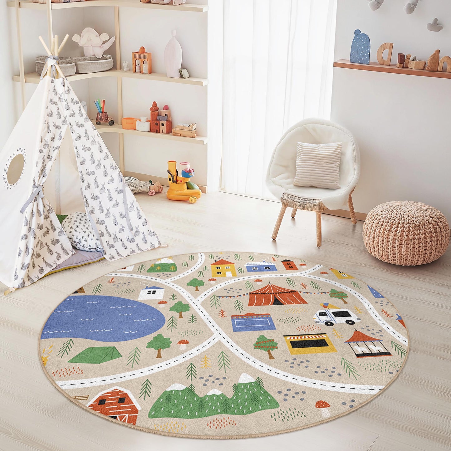 Camping Adventure Play Rug: Soft Kids Playroom Carpet