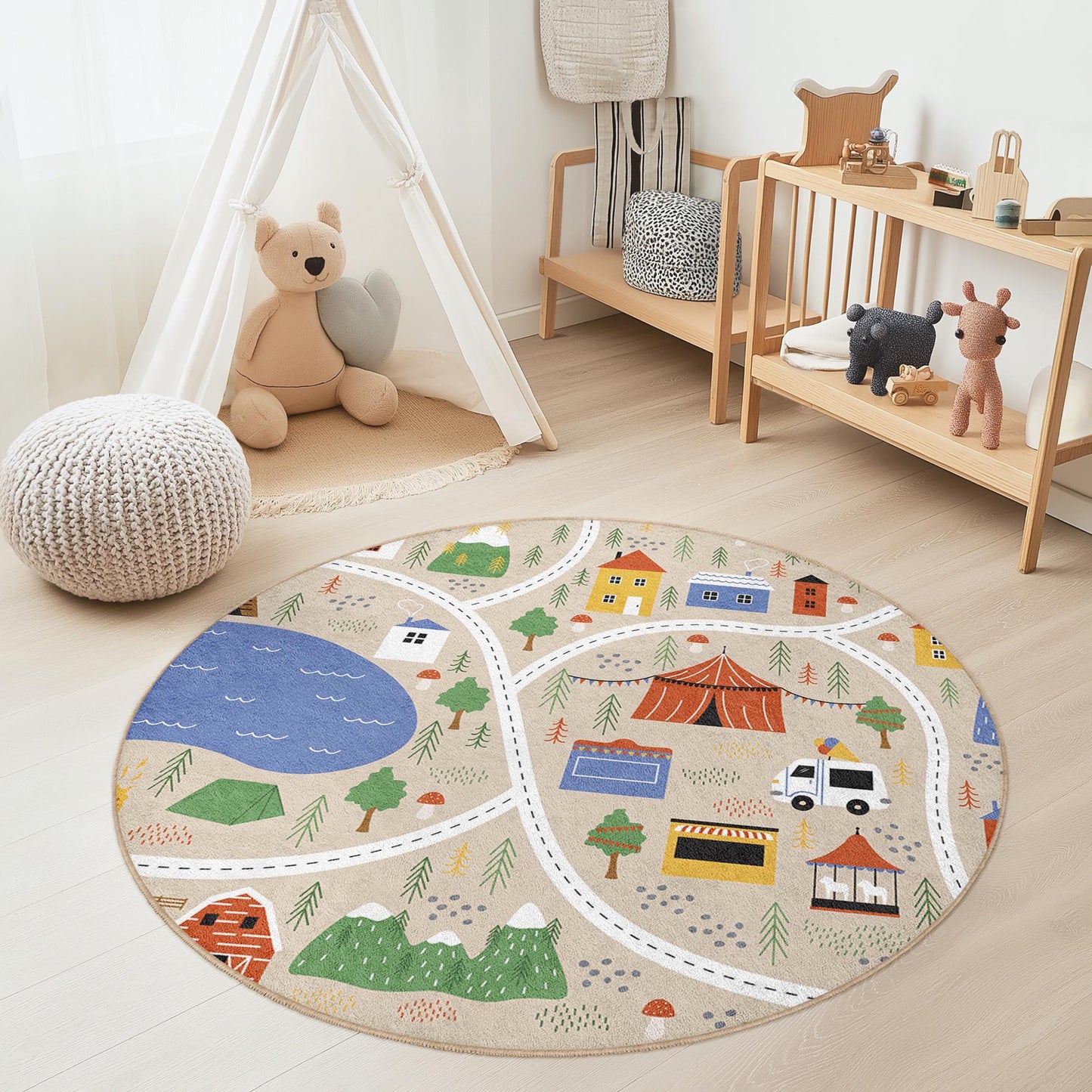 Camping Adventure Play Rug: Soft Kids Playroom Carpet