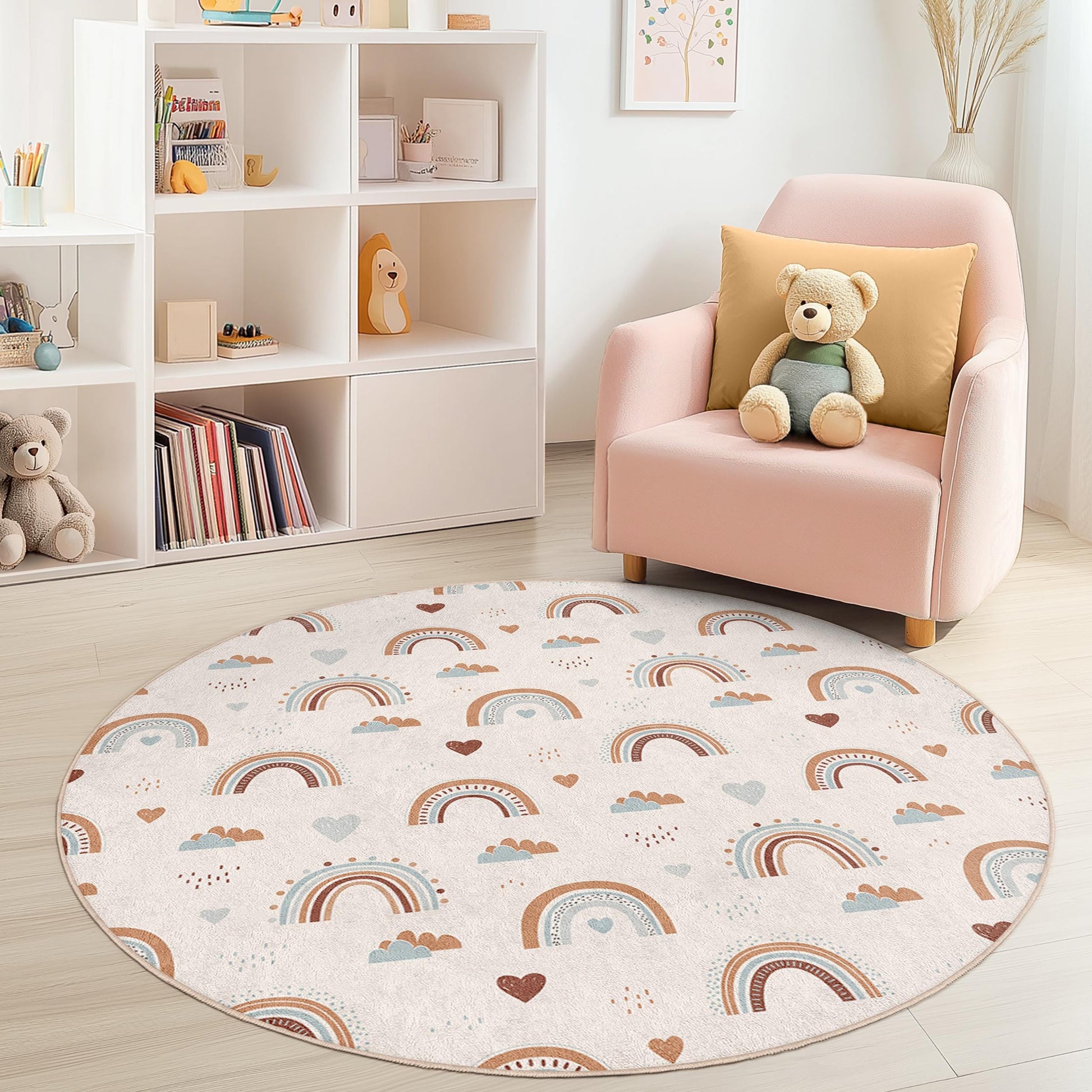 Rainbow Pattern Round Kids Rug, Soft Nursery Round Carpet, Playroom Decor, Colorful Rainbow Rug, Cute Kids Room Rug