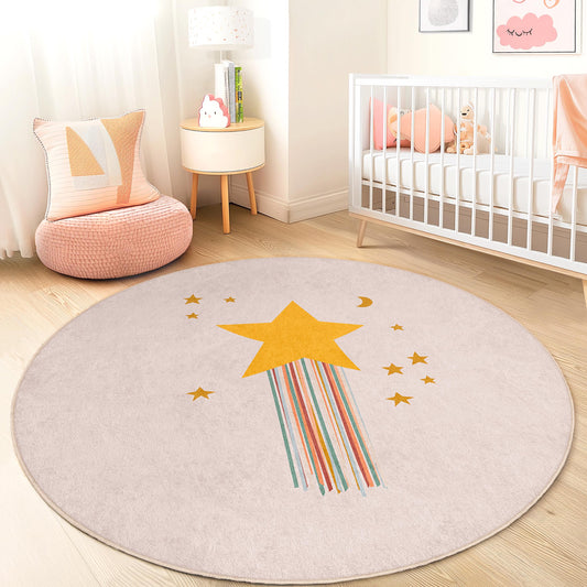 Starry Night Round Kids Rug, Dreamy Play Mat for Children's Room, Cozy Nursery Decor, Star and Moon Design Rug
