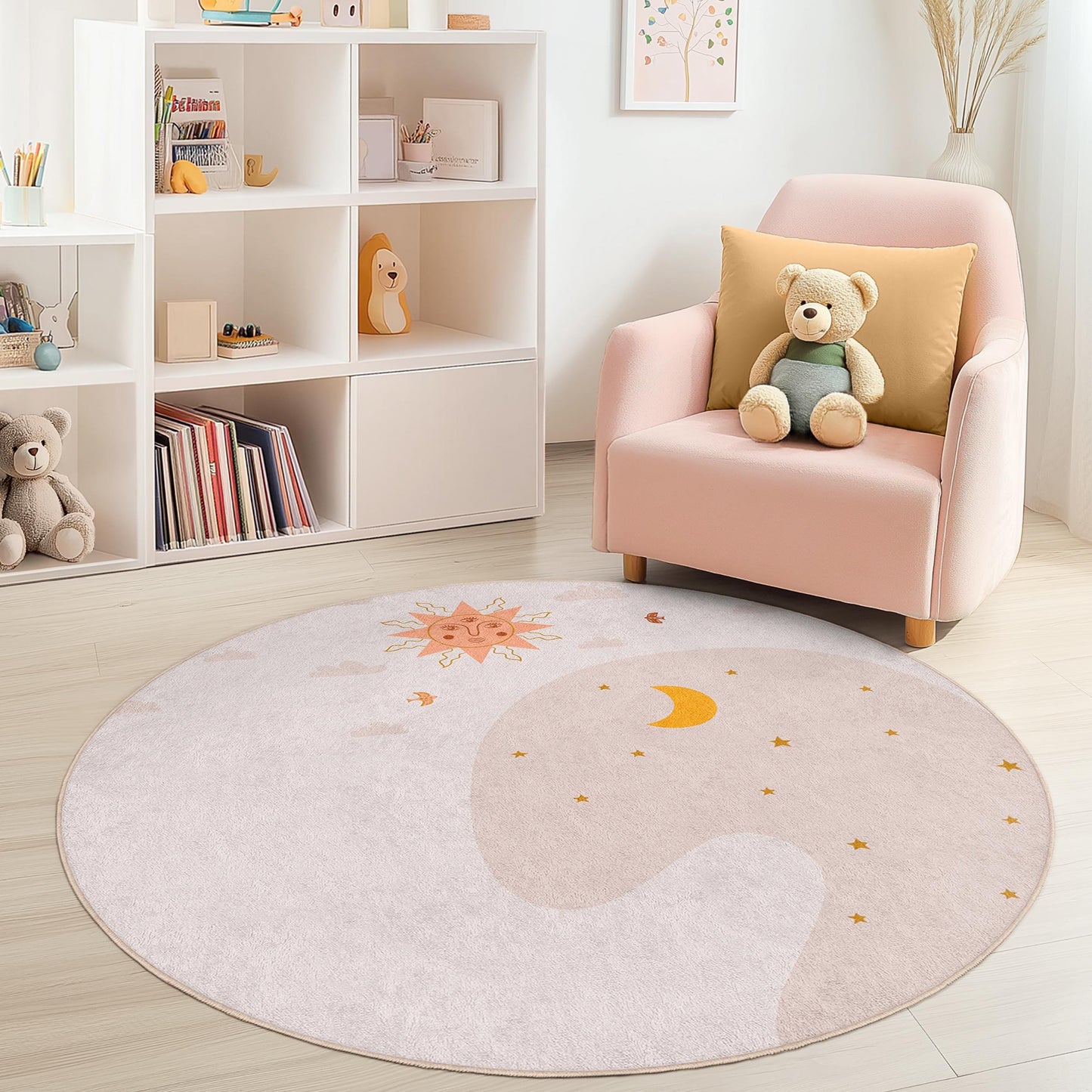 Sun and Moon Round Kids Rug, Celestial Kids Room Decor, Soft Play Mat, Nursery Area Rug, Playroom Carpet, Children's Rug