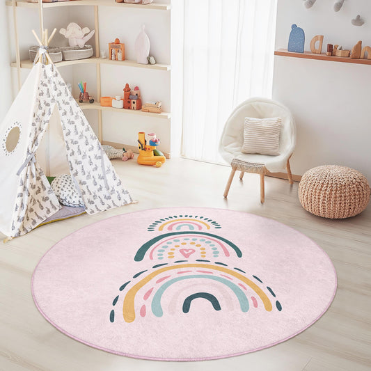 Colorful Rainbow Round Kids Rug, Soft Circle Play Mat, Nursery Decor, Child's Room Carpet, Playroom Accessories, Round Carpet for Kids