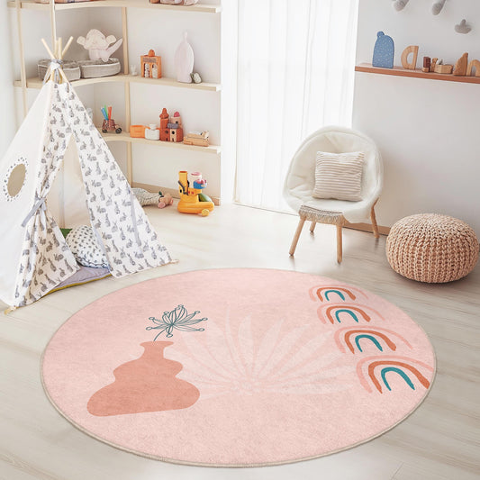 Rainbow Decor Round Kids Room Rug, Boho Rainbow Area Rug, Playful Round Carpet for Nursery, Kids Playroom Decor