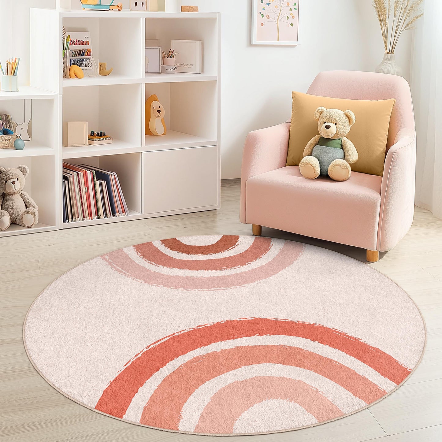 Boho Chic Round Area Rug, Modern Abstract Circle Rug, Soft Round Carpet for Kids Room, Nursery Decor, Playroom Floor Mat