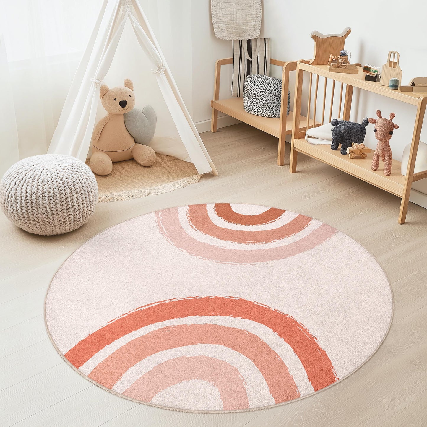 Boho Chic Round Area Rug, Modern Abstract Circle Rug, Soft Round Carpet for Kids Room, Nursery Decor, Playroom Floor Mat
