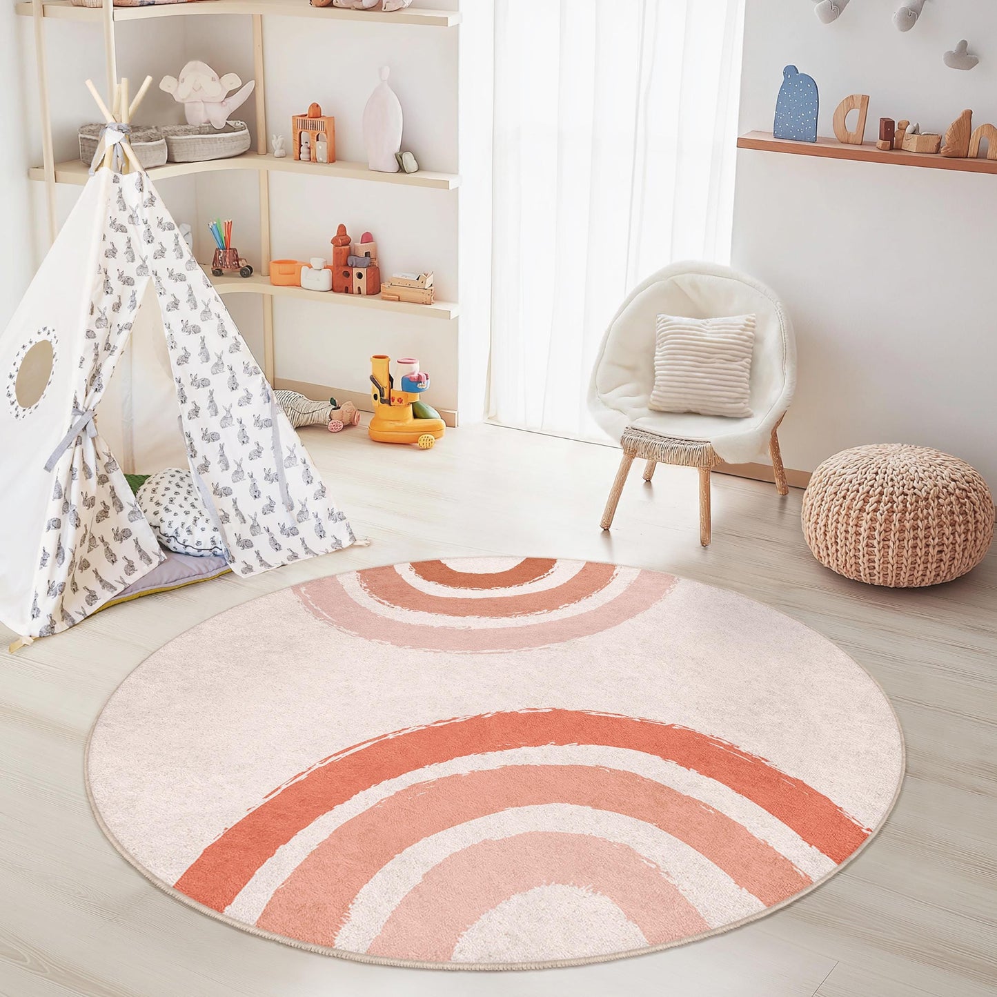 Boho Chic Round Area Rug, Modern Abstract Circle Rug, Soft Round Carpet for Kids Room, Nursery Decor, Playroom Floor Mat