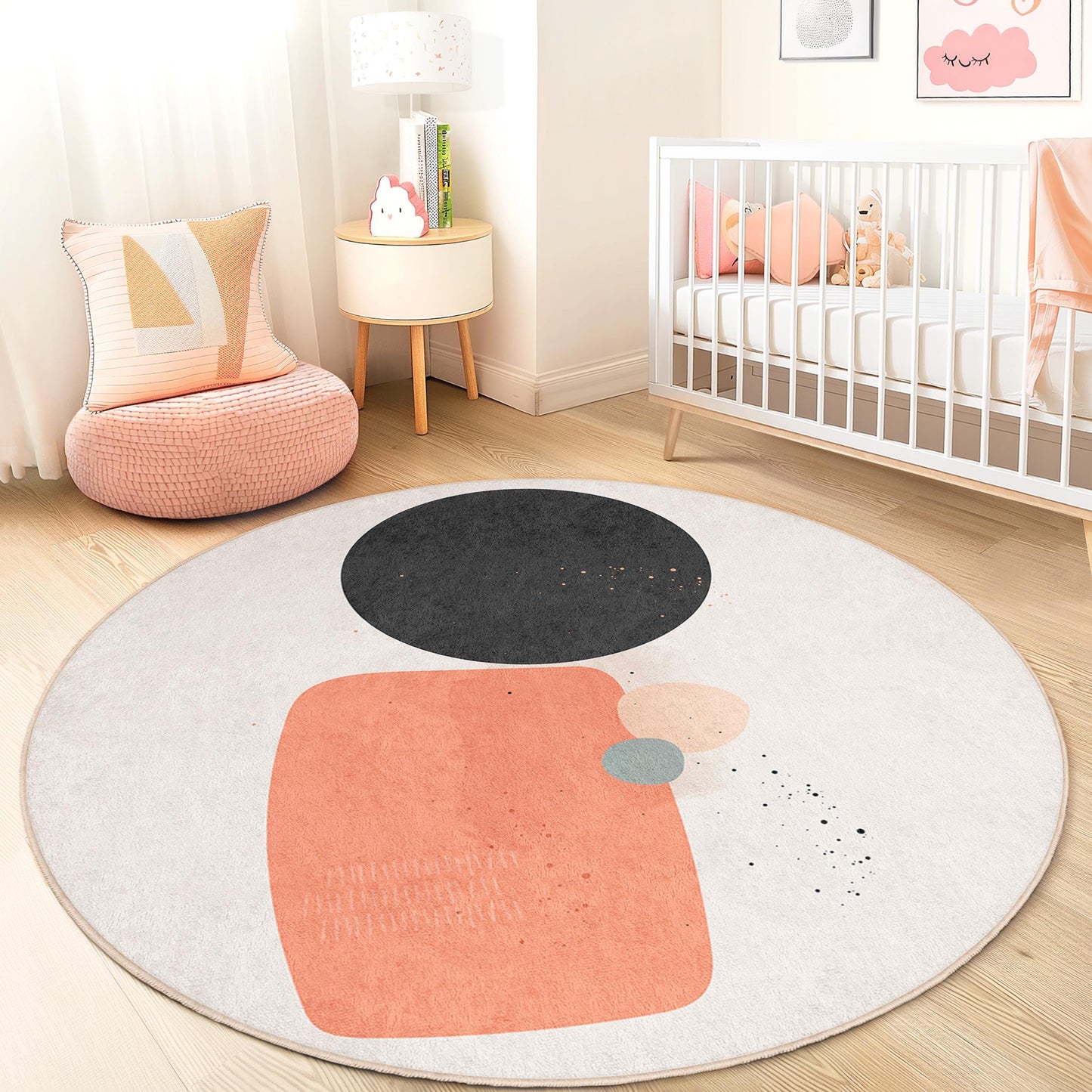 Geometric Kids Room Rug: Modern Abstract Circle Play Mat