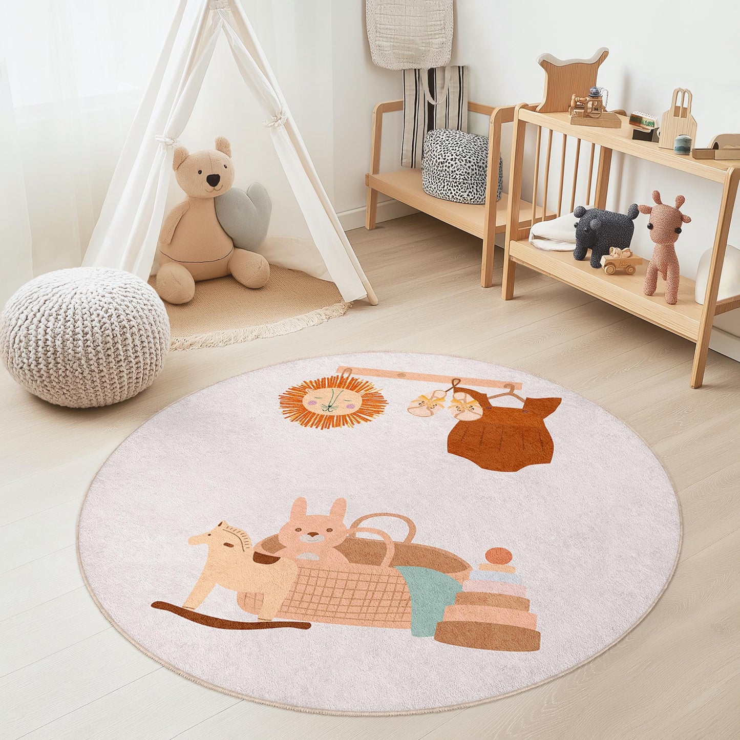 Cute Round Kids Play Rug, Animal Nursery Decor, Playroom Carpet, Soft Round Rug for Children, Baby Room Flooring, Kids Room Mat