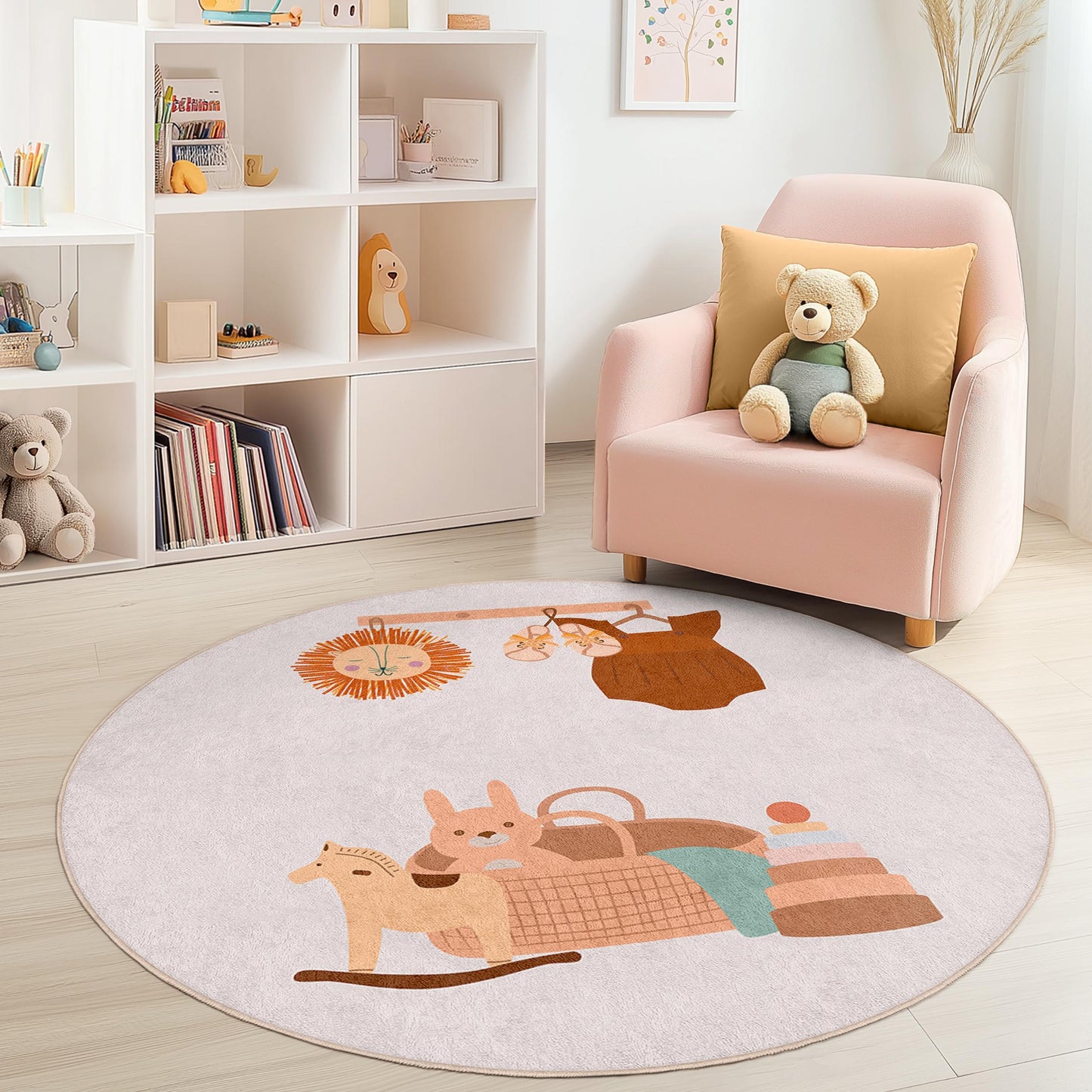 Cute Round Kids Play Rug, Animal Nursery Decor, Playroom Carpet, Soft Round Rug for Children, Baby Room Flooring, Kids Room Mat
