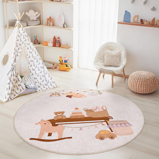 Cute Round Kids Room Rug, Playful Nursery Decor, Soft Play Mat for Babies, Adorable Animal Theme Carpet, Cozy Toddler Room Rug
