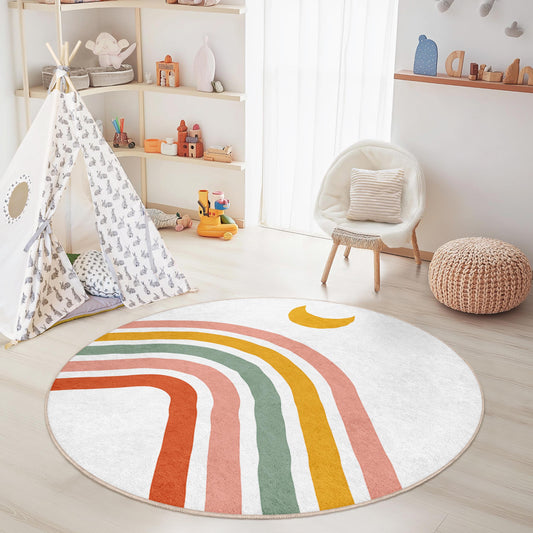 Colorful Rainbow Round Kids Rug, Soft Nursery Decor, Playroom Mat, Childrens Round Rug, Comfortable Kids Carpet, Rainbow Themed Rug