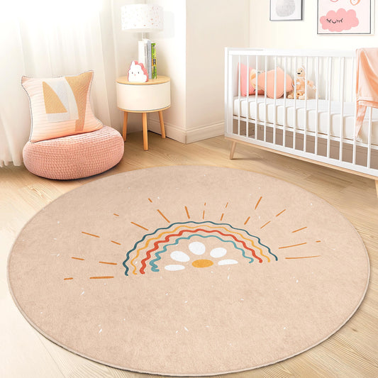 Colorful Rainbow Pattern Round Kids Rug, Playroom Decor, Soft Round Carpet for Children's Room, Nursery Rug, Kids Room Essentials