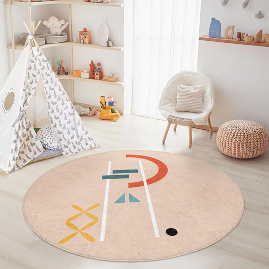 Colorful Abstract Round Area Rug, Modern Circle Carpet for Kids Room, Playroom Decor, Childrens Soft Rug, Nursery Floor Mat