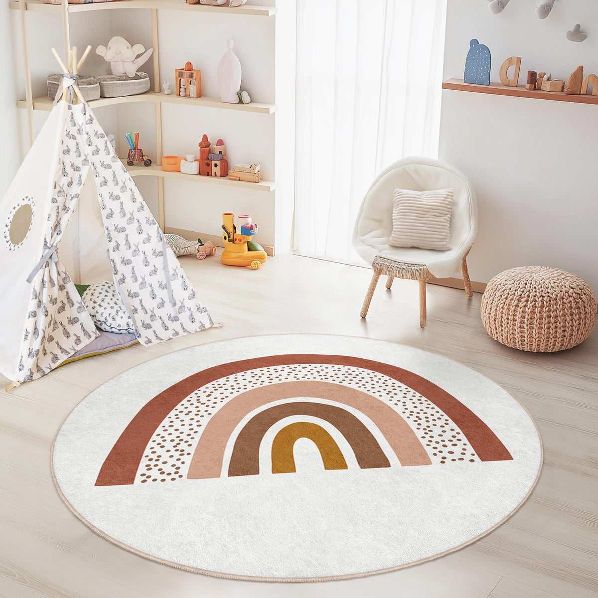 Rainbow Pattern Round Kids Rug, Soft Nursery Carpet, Playroom Decor ...