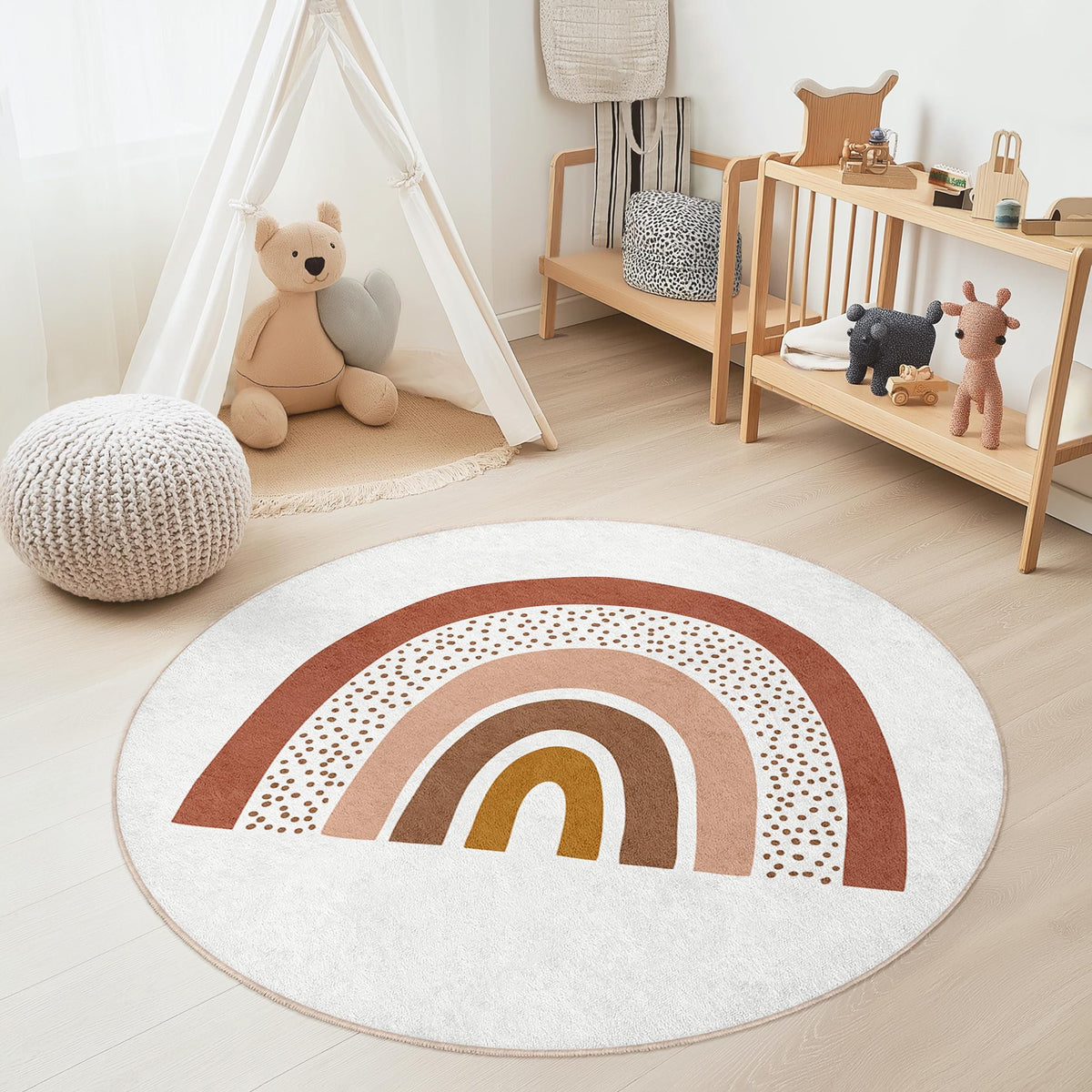 Rainbow Pattern Round Kids Rug, Soft Nursery Carpet, Playroom Decor ...