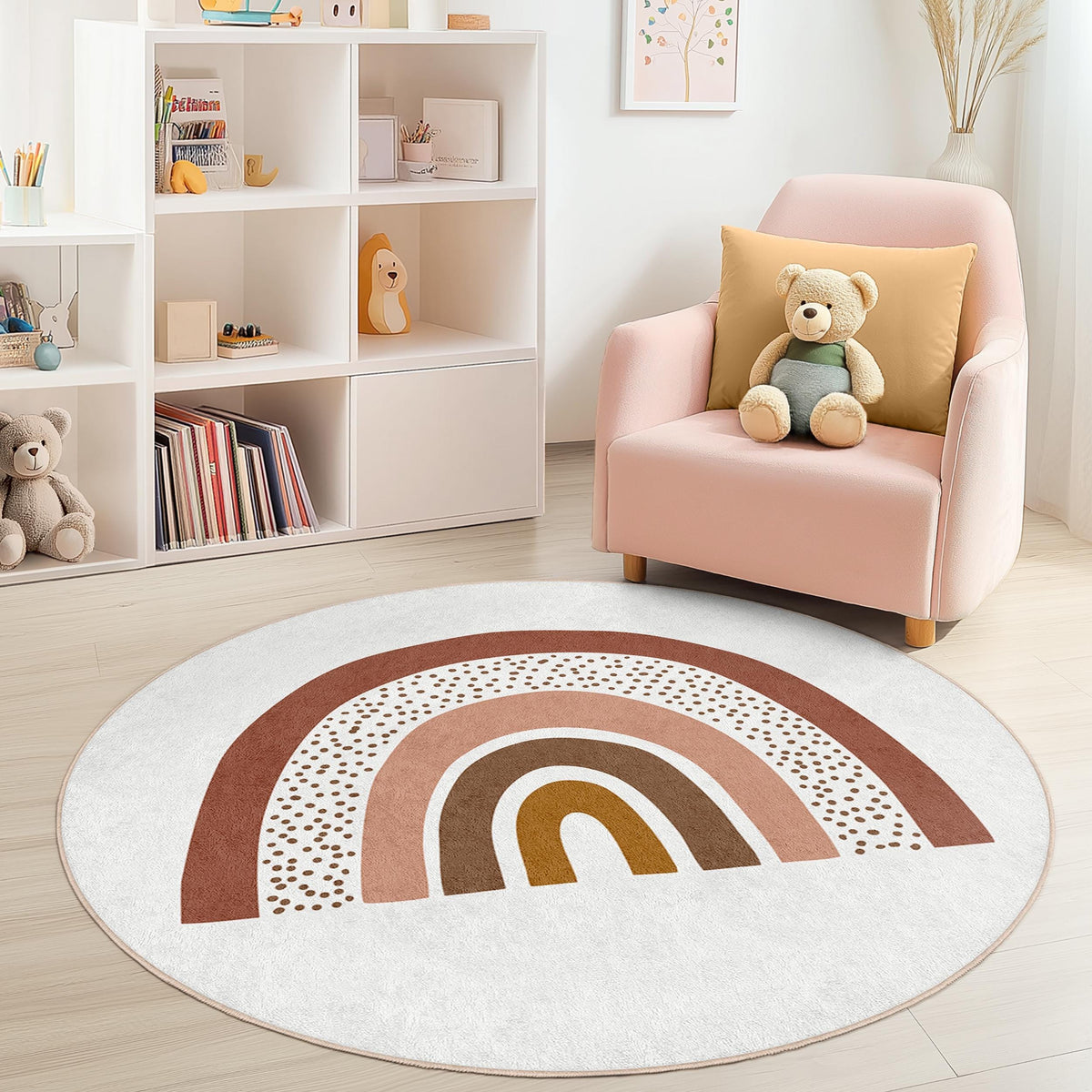 Rainbow Pattern Round Kids Rug, Soft Nursery Carpet, Playroom Decor ...