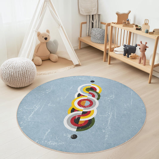 Colorful Circular Kids Room Rug, Playful Round Carpet, Nursery Decor, Soft Play Mat, Modern Kids Room Rug, Playroom Accessory
