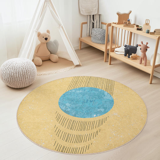 Abstract Round Area Rug, Colorful Round Carpet for Kids Room, Playroom Decor, Soft Circle Rug, Nursery Floor Mat