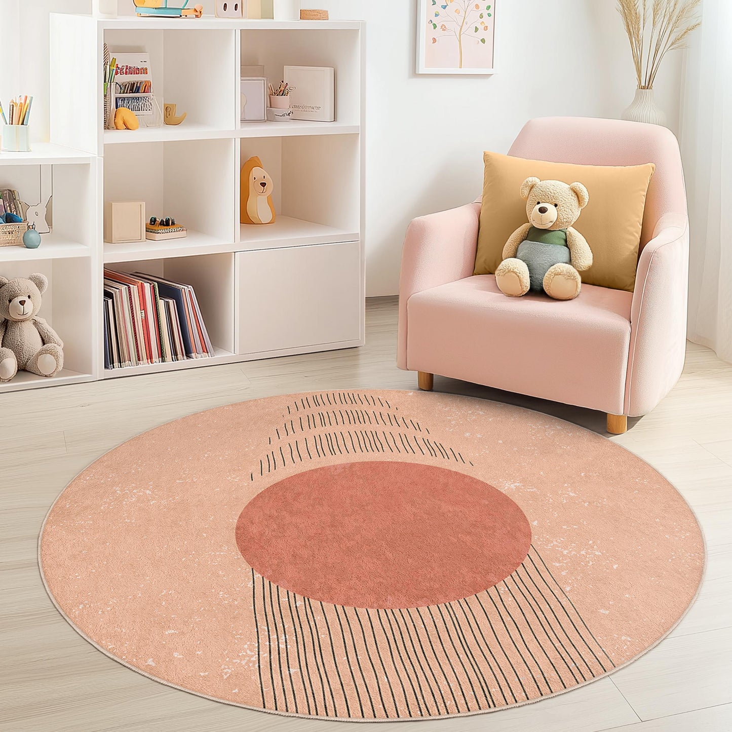 Geometric Round Area Rug: Soft Kids Playroom Carpet