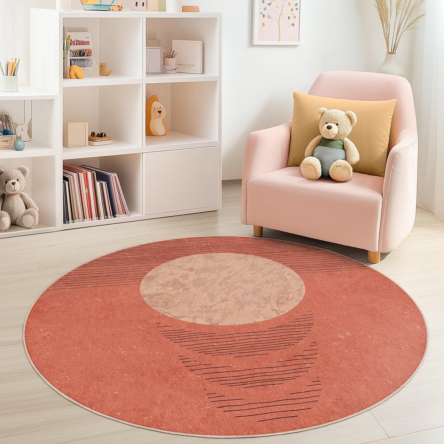 Modern Round Area Rug, Geometric Pattern Round Carpet, Soft Circular Rug for Kids Room, Boho Nursery Decor, Playroom Mat