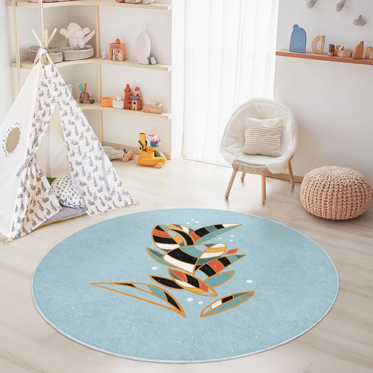 Colorful Floral Round Area Rug, Boho Chic Round Carpet, Soft Living Room Rug, Unique Home Decor, Artistic Round Rug for Kids Room