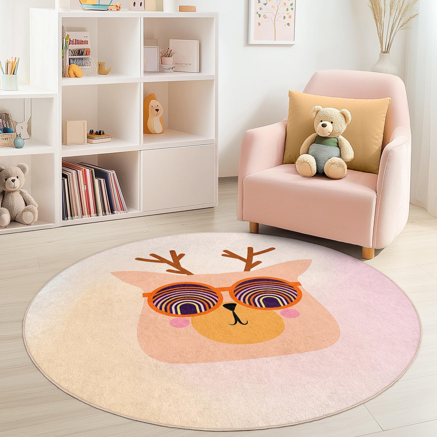 Cute Round Animal Rug for Kids Room, Playful Cartoon Design, Cozy Nursery Decor, Soft Play Mat for Toddlers, Fun Kids Room Carpet