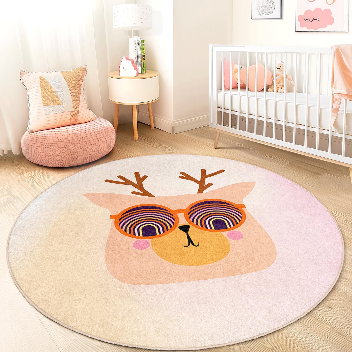 Cute Round Animal Rug for Kids Room, Playful Cartoon Design, Cozy Nursery Decor, Soft Play Mat for Toddlers, Fun Kids Room Carpet