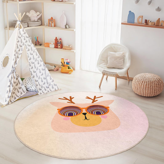 Cute Round Animal Rug for Kids Room, Playful Cartoon Design, Cozy Nursery Decor, Soft Play Mat for Toddlers, Fun Kids Room Carpet