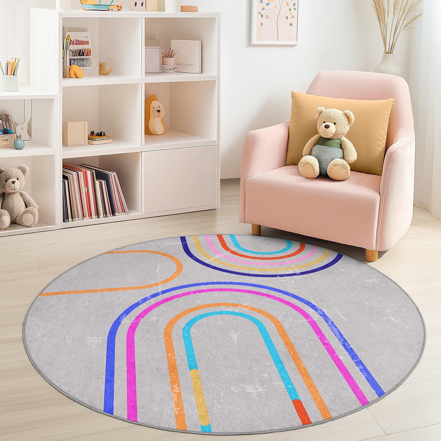 Colorful Rainbow Round Kids Rug, Playful Circle Carpet, Kids Room Decor, Soft Play Mat, Nursery Rug, Vibrant Children's Carpet