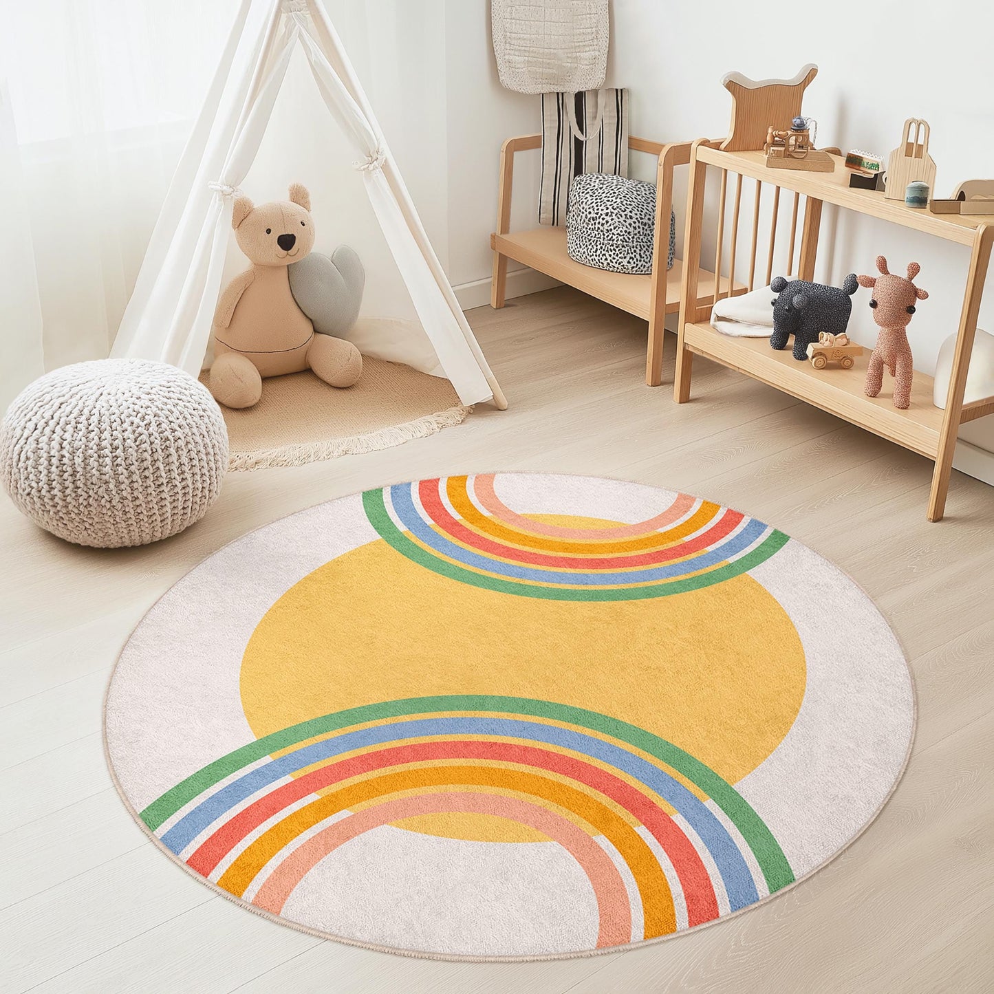 Rainbow Circle Kids Play Rug, Round Colorful Nursery Rug, Playroom Decor, Soft Kids Carpet, Toddler Room Mat, Imaginative Play Rug