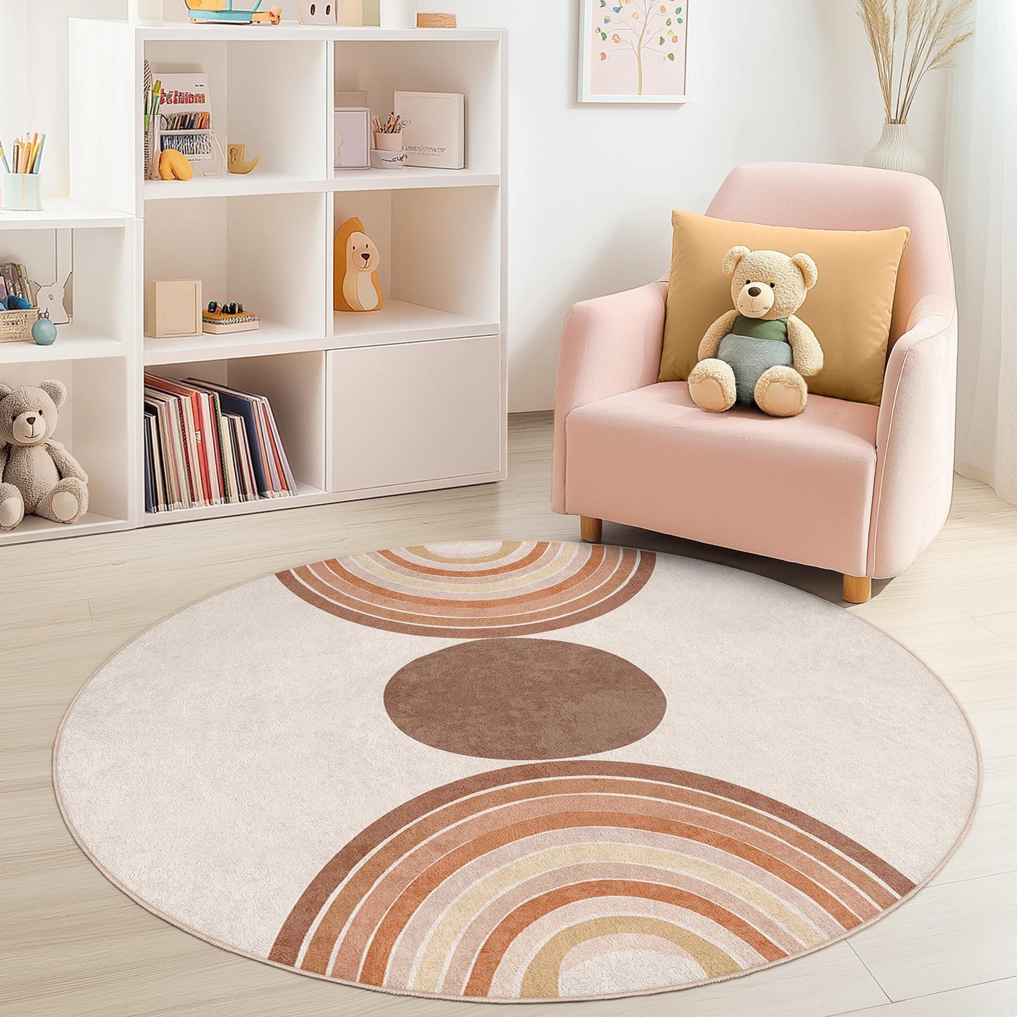 Bohemian Rainbow Round Rug, Soft Circle Area Rug, Kids Room Decor, Playroom Carpet, Nursery Rug, Round Floor Mat