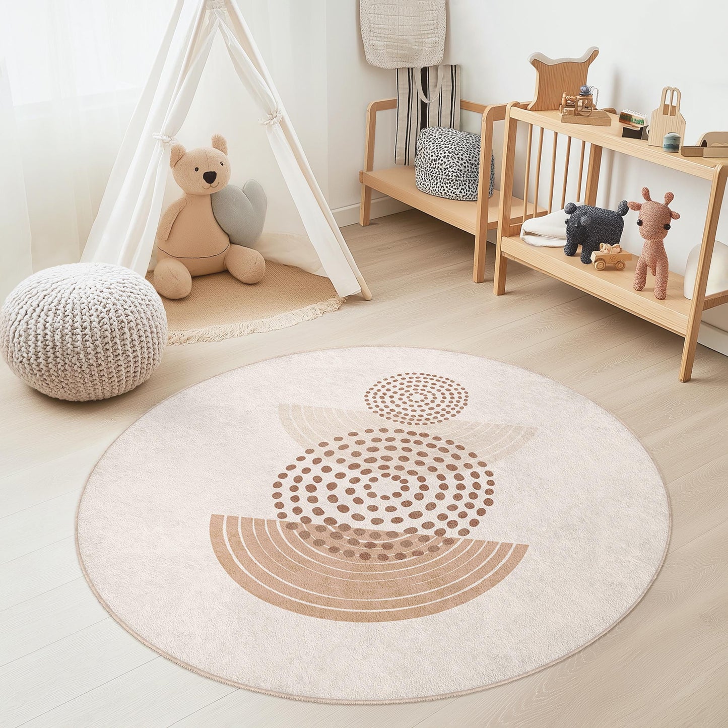 Geometric Circle Area Rug, Round Patterned Carpet, Soft Kids Room Rug, Modern Nursery Decor, Playroom Rug, Circle Design Carpet