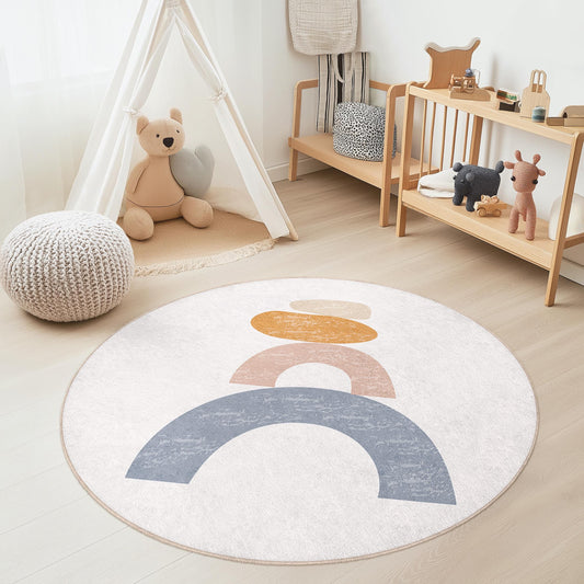 Colorful Stacked Arches Round Area Rug, Playroom Rug for Kids, Soft Nursery Rug, Round Kids Room Decor, Unique Play Mat