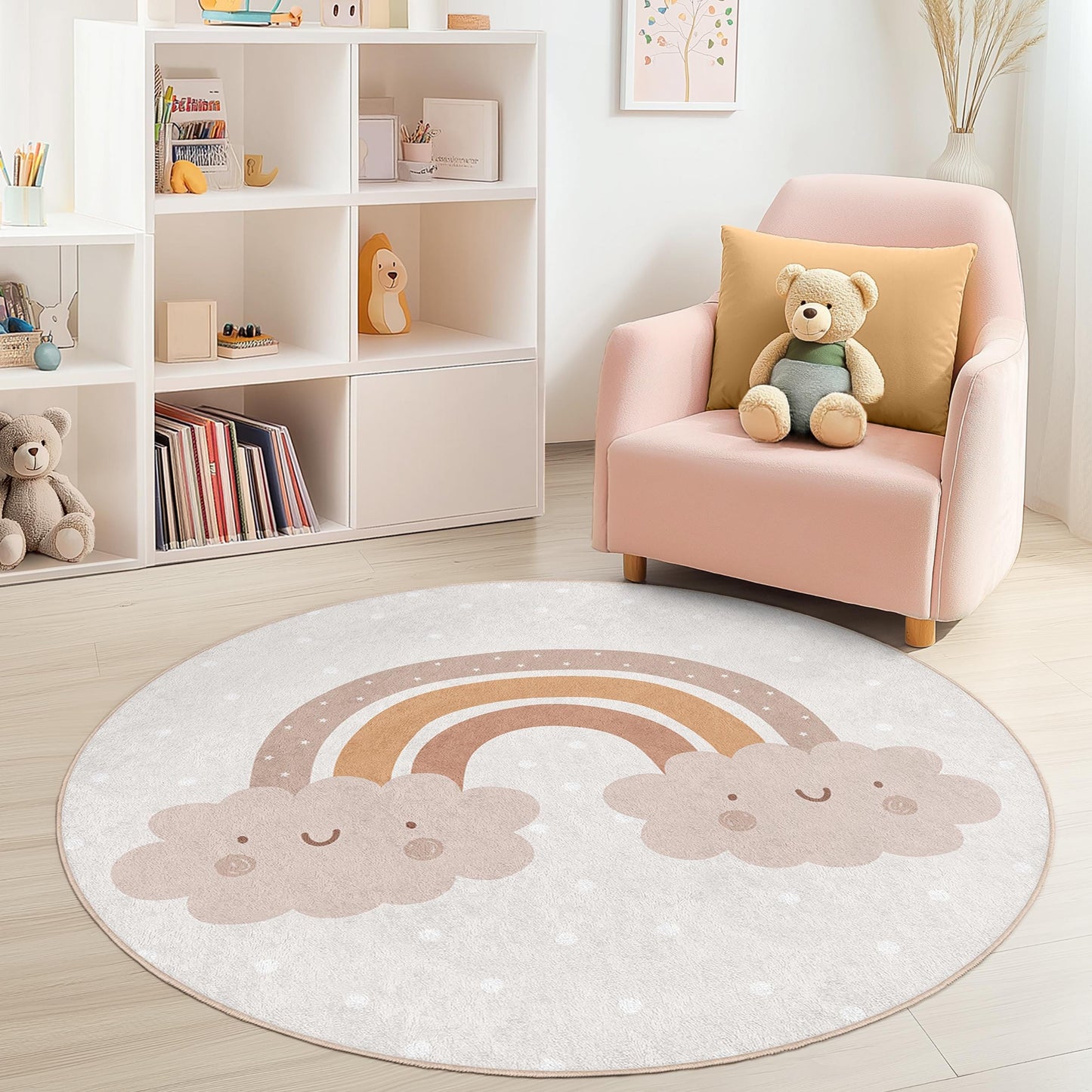 Cute Rainbow Clouds Round Kids Rug, Playful Nursery Decor, Soft Round Carpet for Children's Room, Cozy Play Mat, Kids Room Accessories