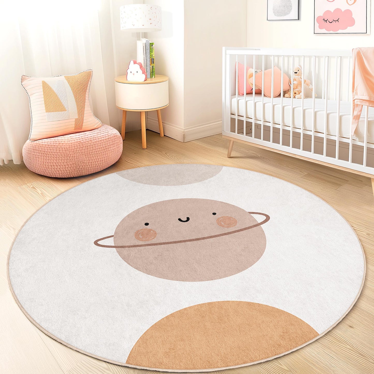 Leuk rond kinderkleed met planetenmotief, speelkamerkleed met ruimtethema, zachte ronde loper voor kinderen, schattig planetenkleed