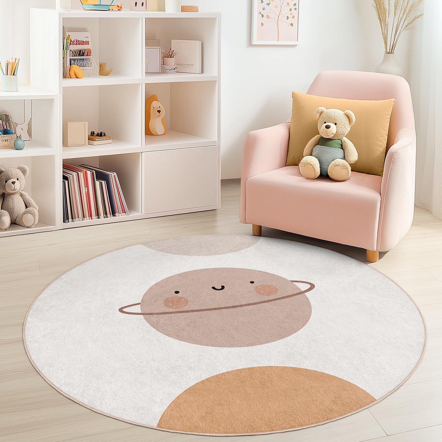 Leuk rond kinderkleed met planetenmotief, speelkamerkleed met ruimtethema, zachte ronde loper voor kinderen, schattig planetenkleed