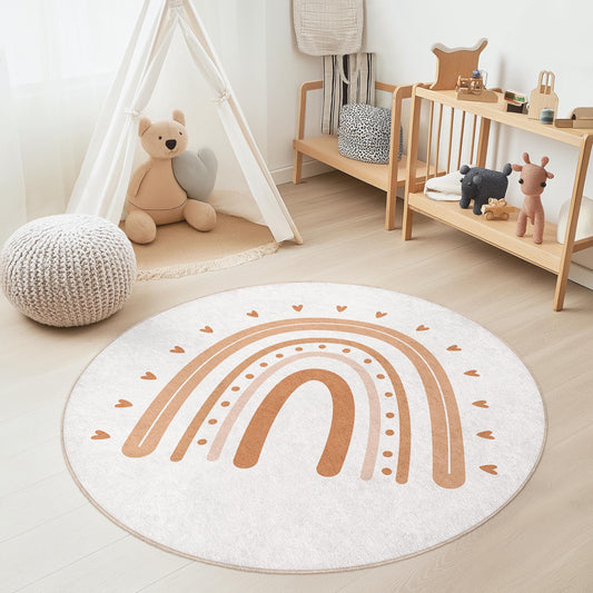 Rainbow Pattern Round Kids Rug, Soft Play Mat for Nursery, Colorful Round Carpet, Toddler Room Decor, Childrens Playroom Rug
