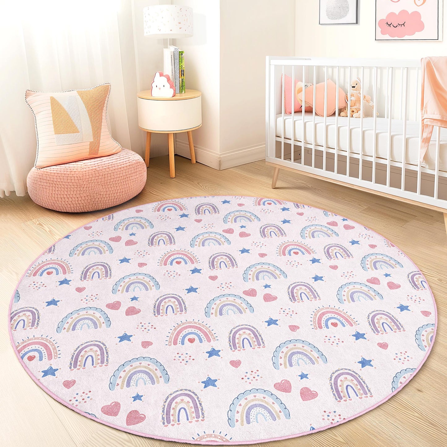 Rainbow Dreams Soft Round Kids Rug, Colorful Rainbow Area Rug, Playroom Decor, Nursery Rug, Toddler Room Carpet, Kids Room Mat