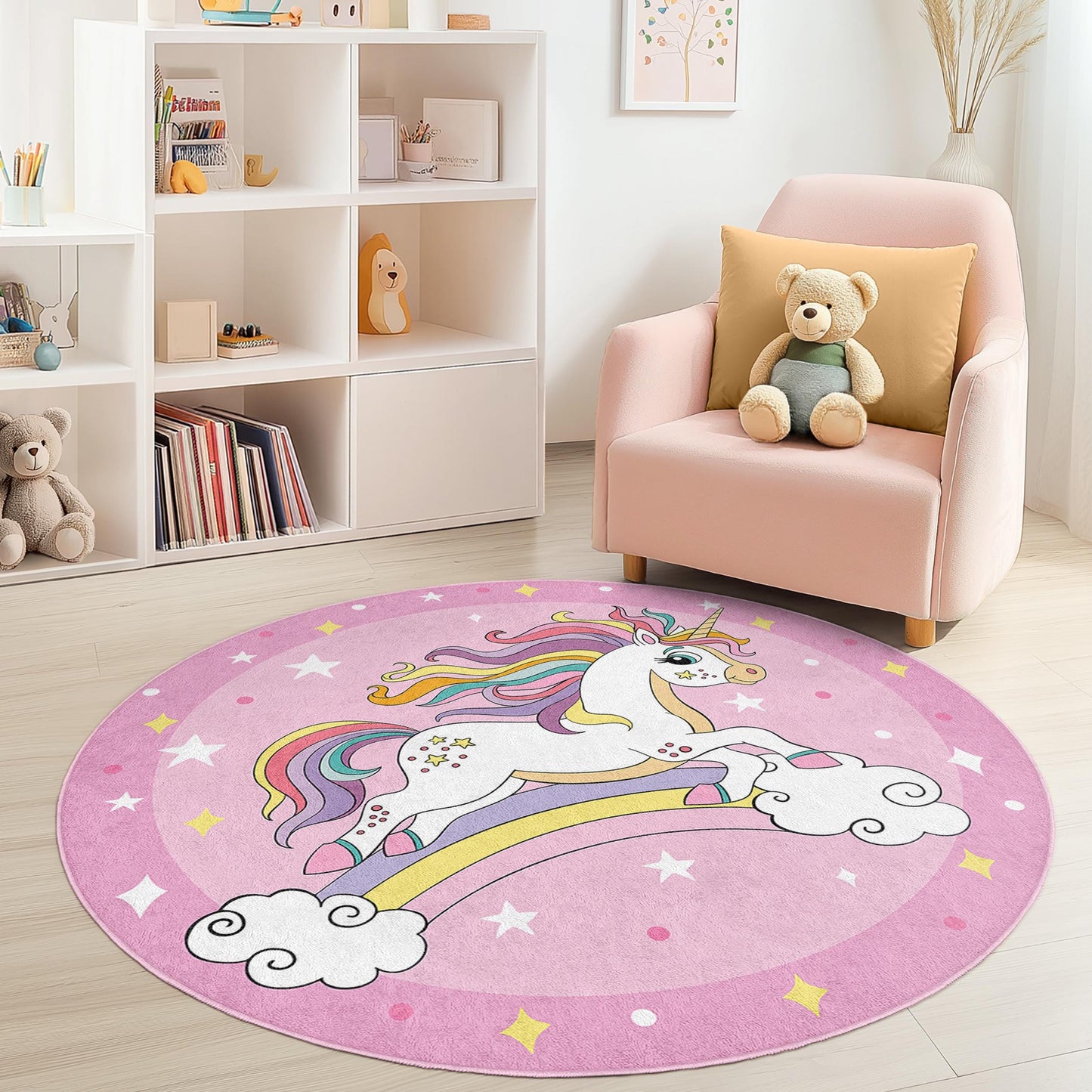 Magical Unicorn Round Kids Play Rug, Rainbow Unicorn Carpet, Nursery Decor, Playroom Rug, Kids Room Round Rug, Soft Kid's Carpet