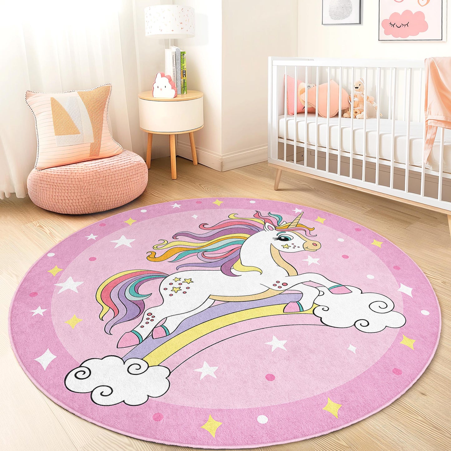 Magical Unicorn Round Kids Play Rug, Rainbow Unicorn Carpet, Nursery Decor, Playroom Rug, Kids Room Round Rug, Soft Kid's Carpet