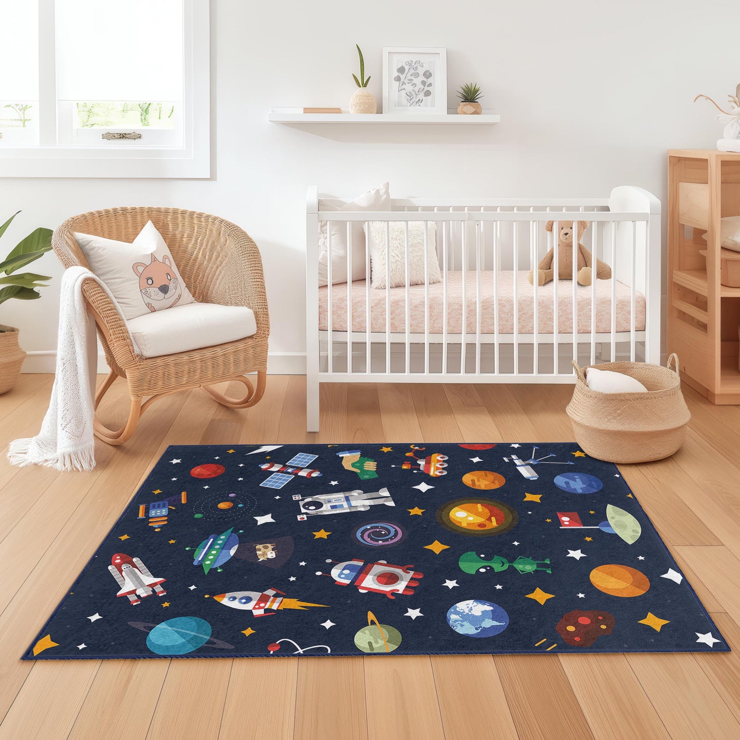 Cosmic Adventure Kids Play Rug, Space Theme Rectangle Rug, Outer Space Kids Carpet, Galaxy Decor for Child's Room