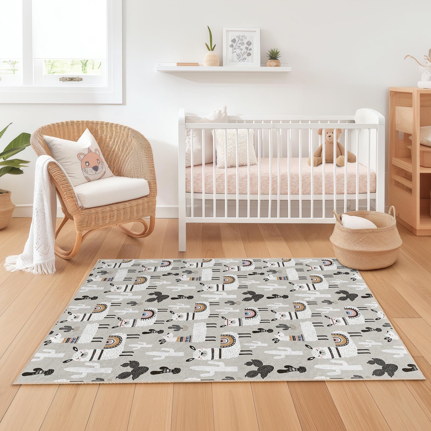 Llama Adventure Kids Rug, Cute Llama Rectangular Play Mat, Kids Room Carpet, Nursery Decor, Fun Animal Rug for Children