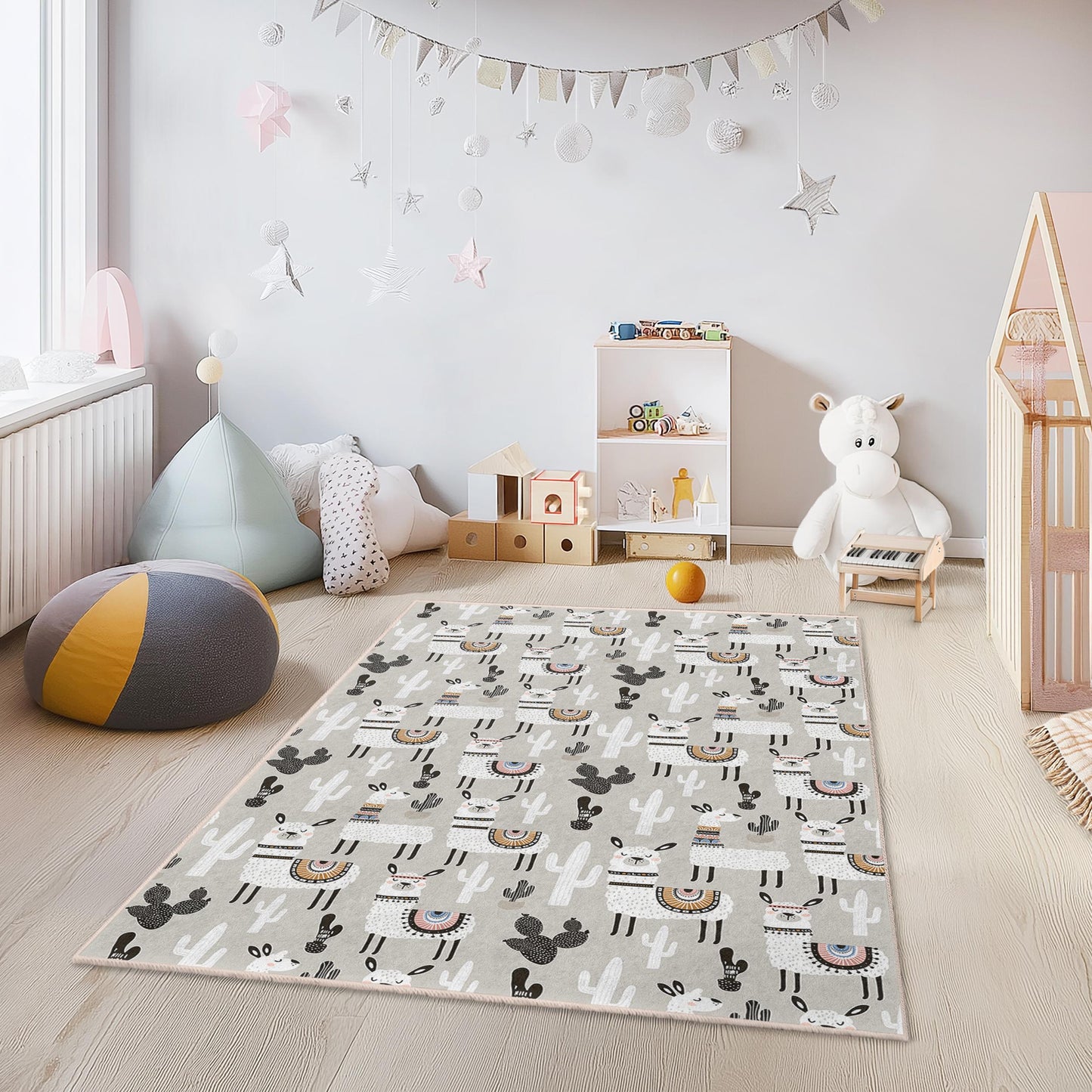 Llama Adventure Kids Rug, Cute Llama Rectangular Play Mat, Kids Room Carpet, Nursery Decor, Fun Animal Rug for Children