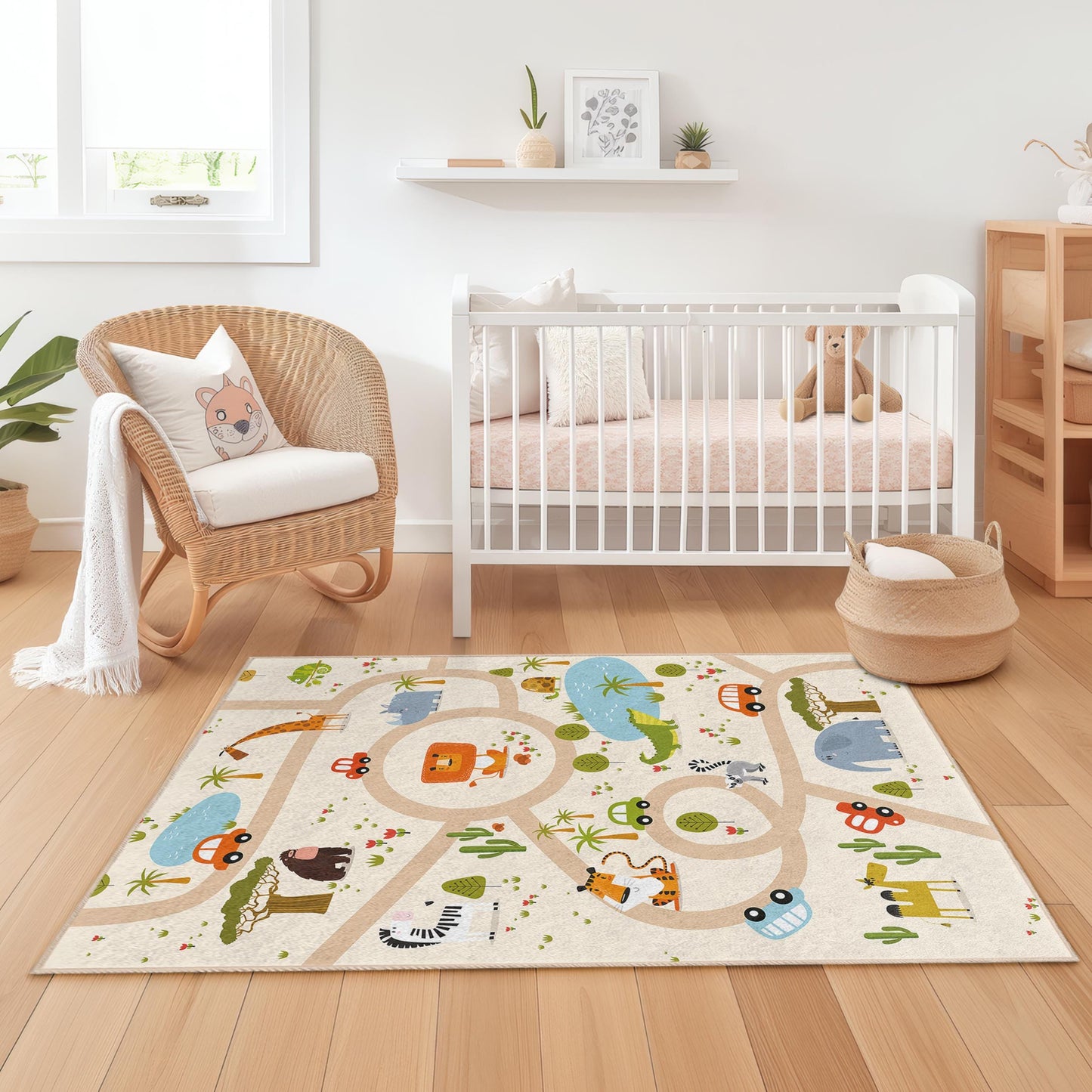 Safari Play Mat, Colorful Animal Adventure Kids Play Rug, Rectangle Animal Map Rug, Childrens Room Carpet, Nursery Decor