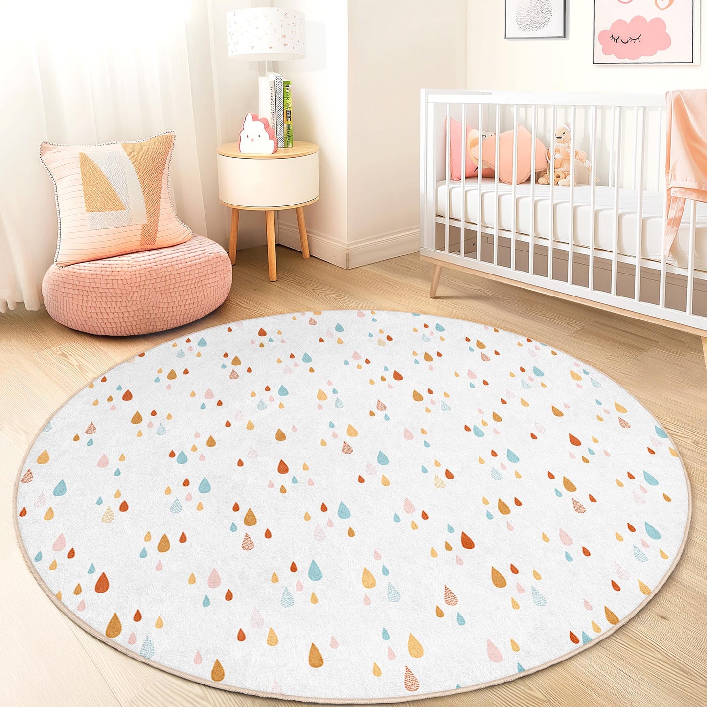 Colorful Raindrop Kids Rug: Soft Play Mat, Nursery Decor